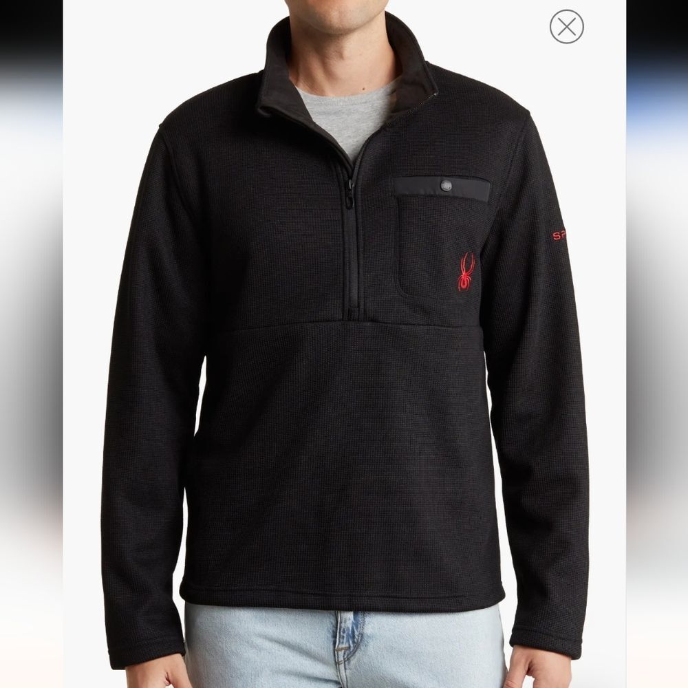 NWT Spyder black Men's Medallion Half Zip fleece Stretch pullover sweatshirt M